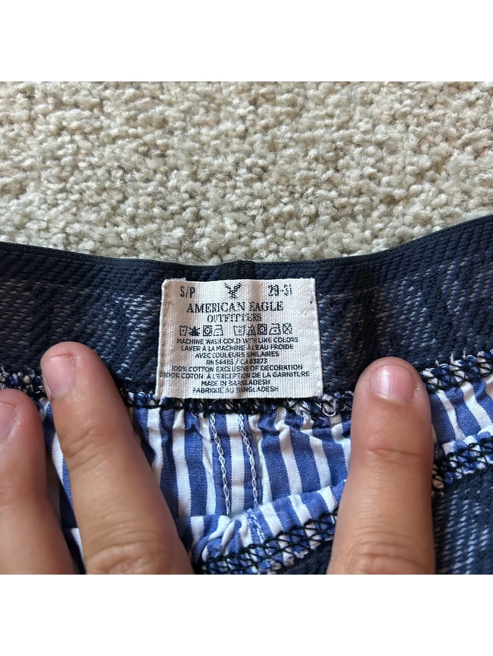 American Eagle Blue and White Striped Cotton Boxer Shorts Size S